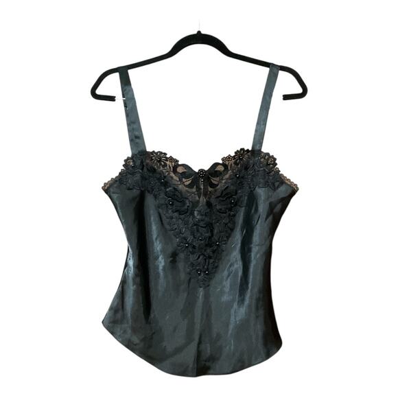 Y2K Tank Women Black Lace Beaded - Picture 1 of 5